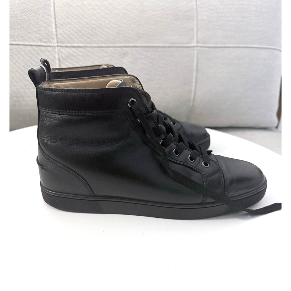 🔥 Christian Louboutin Men's Black Leather Louis High-Top Sneakers – Size US 10 - Picture 10 of 12